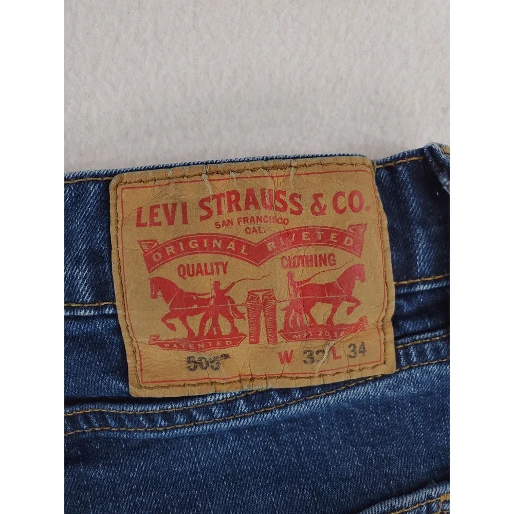 Levis 505 Jeans Mens 32x34 Blue Regular Straight Stretch Denim Pants Red Tab